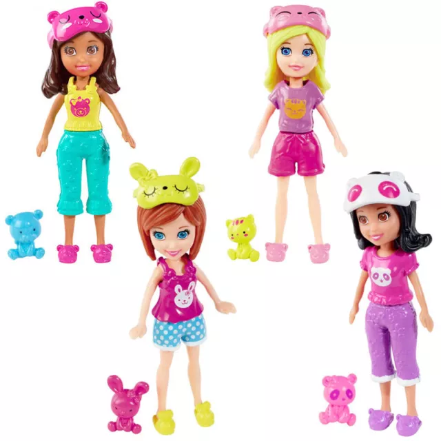 Polly Pocket Set of 4 Dolls: Sleepover Slumber Party SHANI, LILA, POLLY & CRISSY