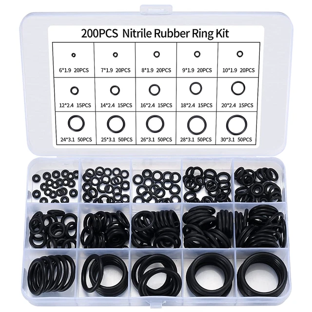 Kit de juntas tóricas 200 piezas, lavadora de nitrilo de goma surtido de juntas tóricas, grifo de cocina