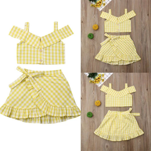 Toddler Kids Baby Girls Halter Tops Ruffle Dress Outfits Summer Clothes Set