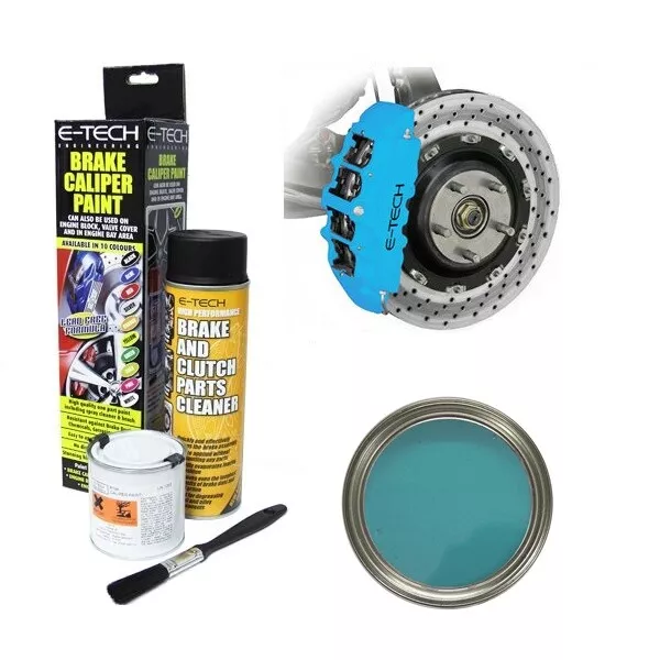 E-Tech Brake Caliper Enamel Paint Kit 250ml Gloss Sky Blue Spray Cleaner Brush