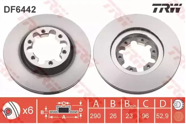 2x TRW Disque de frein Disques de frein Disque DF6442 52,9mm 290mm