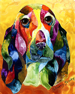 Basset Hound 8X10 DOG  print by Artist Sherry Shipley