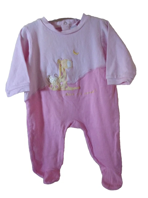 Pyjama Velours Absorba Bébé Fille 1 Mois – Rose Et Gris, Combinaison à Pressions, Occasion Très Bon état