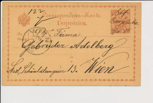 BOSNIA 1888 2kr KARTE, HANDSCHRIFT:Bhof/Banjaluka nach WIEN.