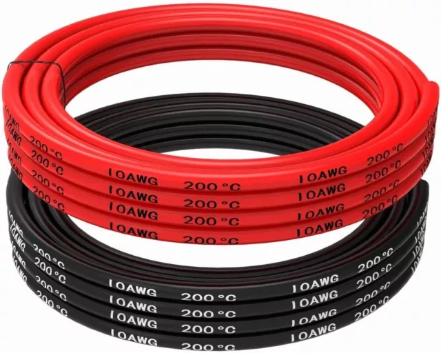 Câble Silicone 10 AWG Flexible Fil Électrique 5 mètres 2,5 m noir et 2,5 m rouge