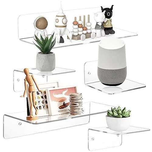 Small Acrylic Shelves Set of 5 4in & 9in Floating Wall Mounted Shelves Small ...