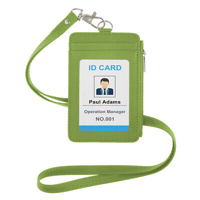 Professional ID Badge Holder With Zip 2-Sided Vertical Style Holder Leather Neck