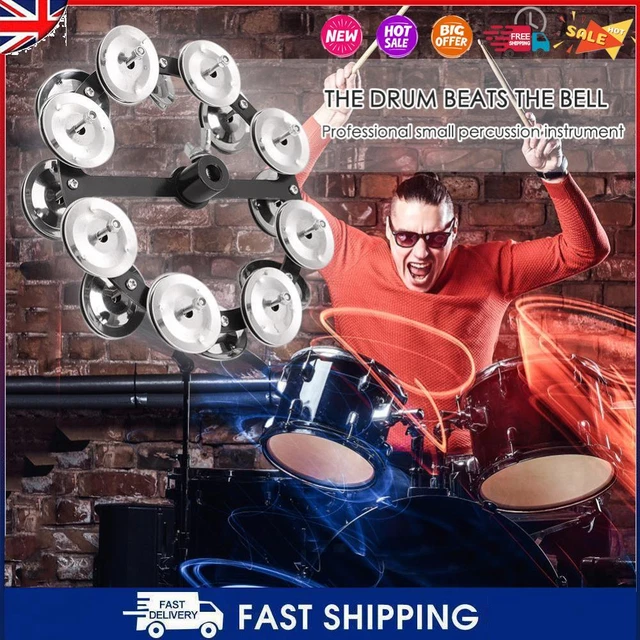 Drum Cymbals Hi Hat Tambourine Bells with Row Jingles Percussion Instrument #C