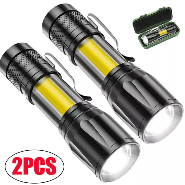 2 Pack LED Super Bright Flashlight Rechargeable Torch Tactical Lamp USB+ Battery