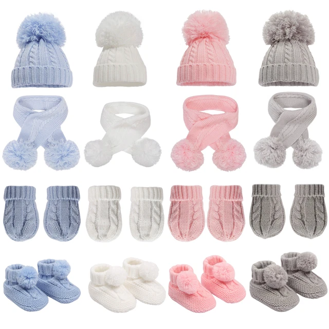 Cappello Pom Pom Pom Maglia bambino bambino, sciarpa, guanti, barche (NUOVO CON SCATOLA - 24 mesi)