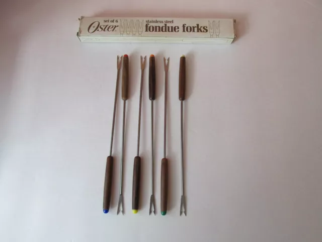 Juego de 6 horquillas de fondue de acero inoxidable vintage Oster con asas de madera