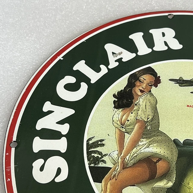 Vintage Sinclair Aircraft Porcelain Sign Gas Oil Dino Aviation Flight Station Ad