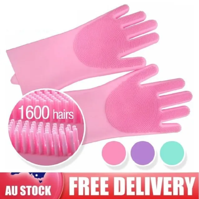 1 Pair Magic Silicone Rubber Dish Washing Gloves Kitchen Scrubber Cleaning Tool
