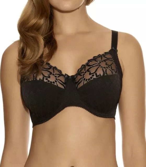 Fantasie Jacqueline Bra Black Lace 30DD Underwired Full Cup Side Support 9081