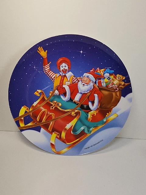 Vintage 1997 McDonald’s Christmas Plastic Plate Ronald McDonald & Santa Sleigh