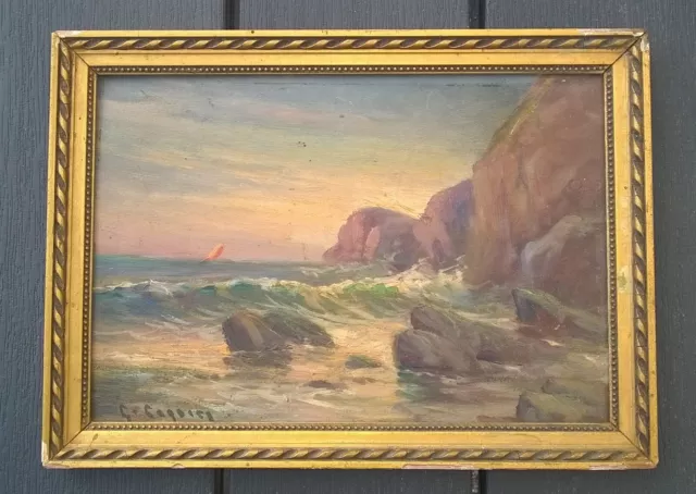 Tableau Petite  Marine Huile  Sur Bois Signé G.cordier (1869-1945) 20X14Cm