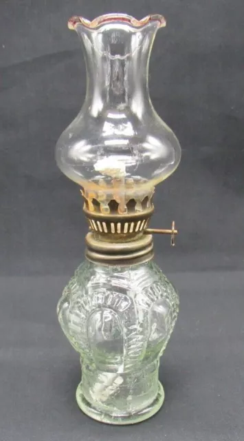 Vintage Hurricane Clear Glass Ruffled Chimney Oil Lamp Miniature Zipper Pattern