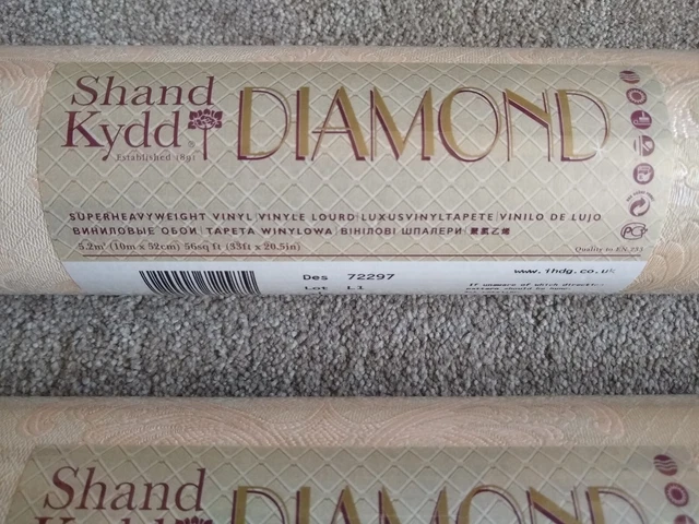 ULTRA RARE 2 x rolls vintage Shand Kydd DIAMOND Damask Wallpaper Champagne/pink 2
