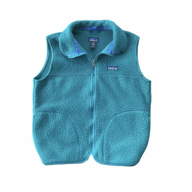 Patagonia vintage Turquoise Deep Pile RETRO Fleece Vest Kids Unisex Size 14 Teal