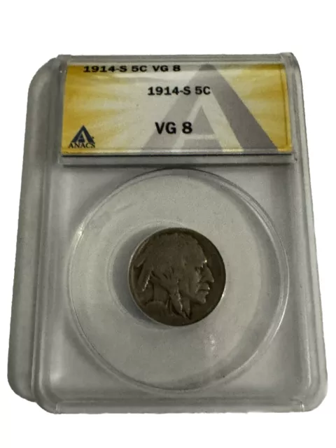 1914-S .05  ANACS  VG 8  Buffalo Nickel, Indian Nickel, 5 Cent Piece