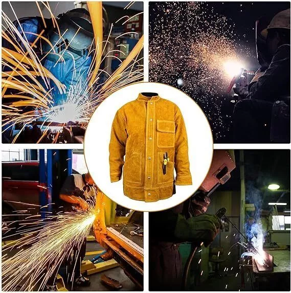 Leather Welding Jacket Coat Clothes for Men & Women Protective Welder Safety XXL 3