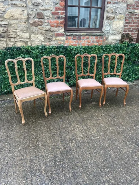 Set of 4 Antique French Oak Dining Chairs