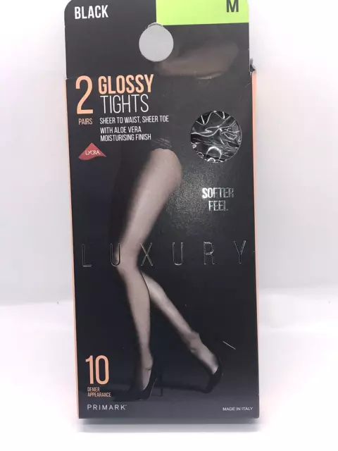 LUXURY GLOSSY TIGHTS Black 2 Pair 10 Denier Aloe Vera Moisturising