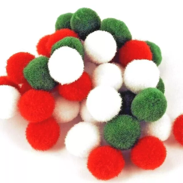 80 x 20mm POM POMS Christmas  Red white green  Fluffy CRAFTS CARDMAKING