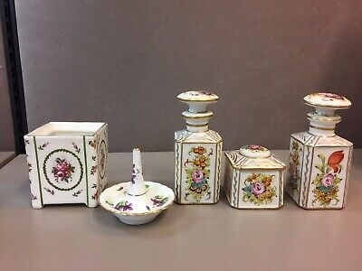 Vintage Lot of 5 Vanity Set Porcelain/Bone China Floral Made in France & Canada