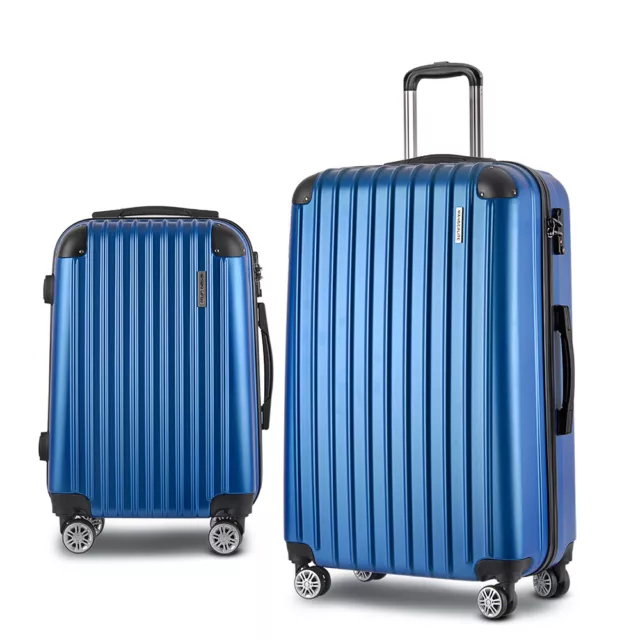 Wanderlite 2pcs Luggage Trolley Set Travel Suitcase Carry On Hard Case Blue