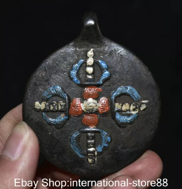 6CM Old Tibet Bronze Painting Buddhism Faqi 12 Zodiac Year Amulet Pendant