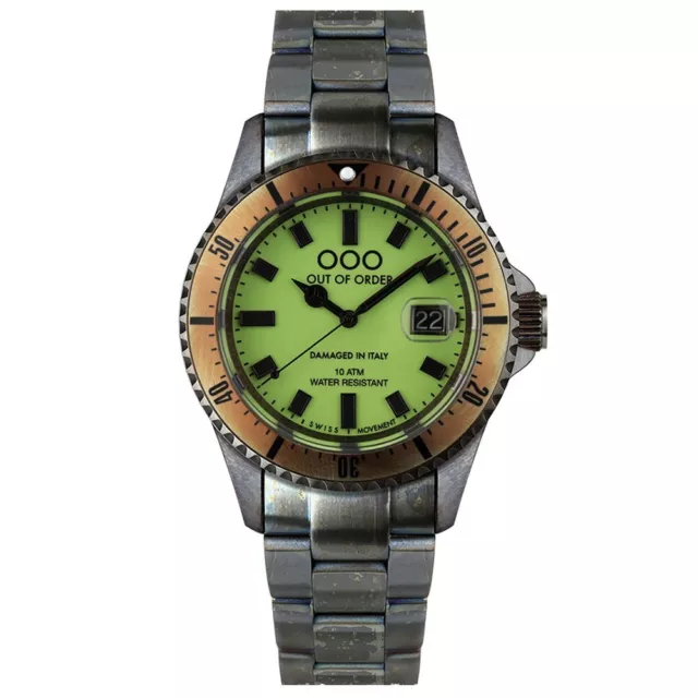 Out of  Order CASANOVA KIWI Acciaio Swiss Quarzo Verde Data Orologio Uomo