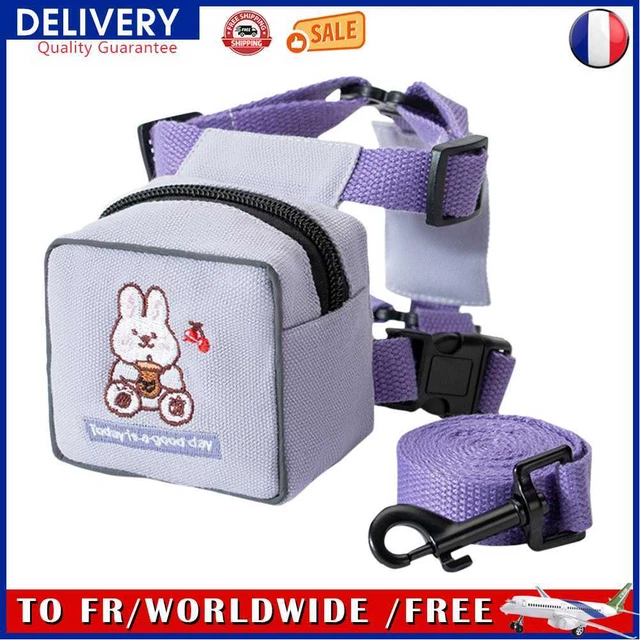 Pet Cat Dog Backpack Printed Chest Strap Harness Traction Rope (Purple L)