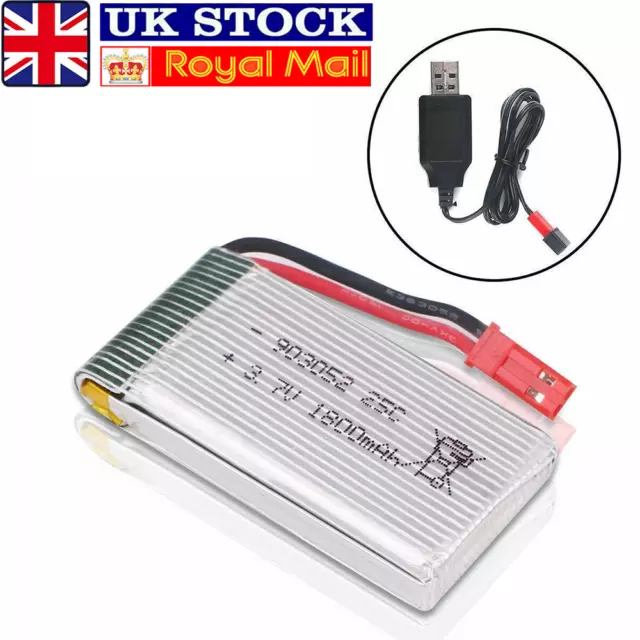 3.7V 1800mAh 25C Lipo Battery JST Plug w/ USB Charger for RC Drone Quadcopter