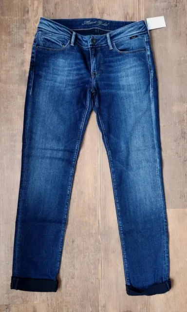 Mavi Gold Emma Slim Boyfriend Denim Blue Jeans Medium Wash Distressed Womens 27