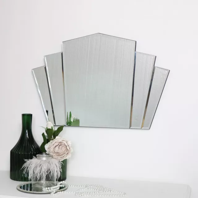 Art Deco Fan Frameless Wall Mirror vintage bedroom bathroom shabby chic decor