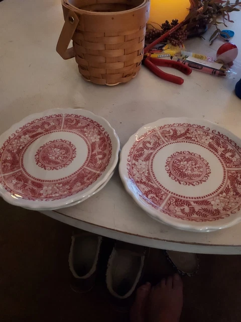 4 SYRACUSE China Strawberry Hill Red Floral Plate 6.5" Vintage