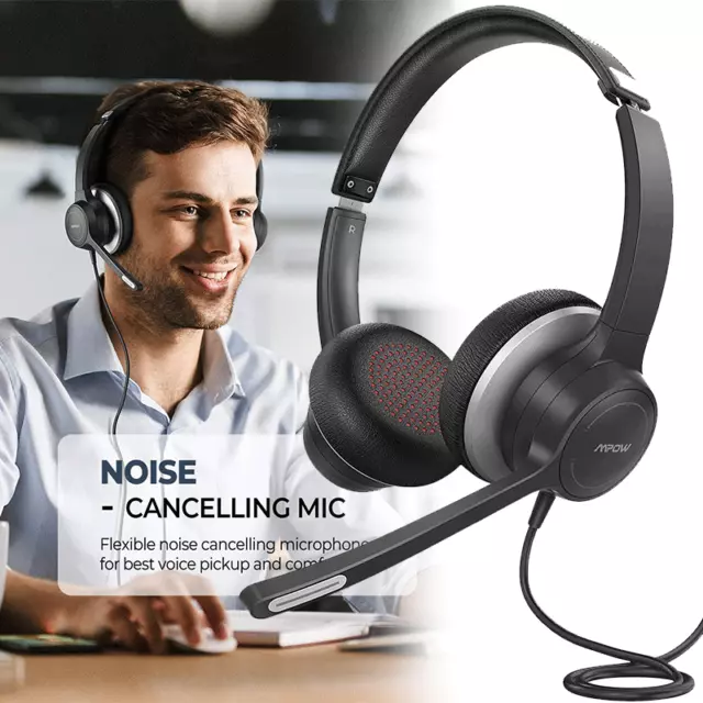 MPOW Wired Noise Cancelling Headset Headphones PC Laptop Call Office with Mic