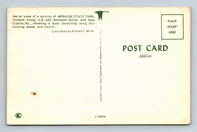 New Castle PA, Aerial View, Moraine State Park, Pennsylvania Vintage Postcard 2