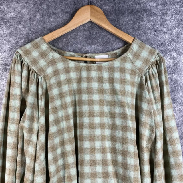 Ava Viv Shirt Top Womens 2X Green Plaid Keyhole Back Flowy Pleated Ballon Sleeve