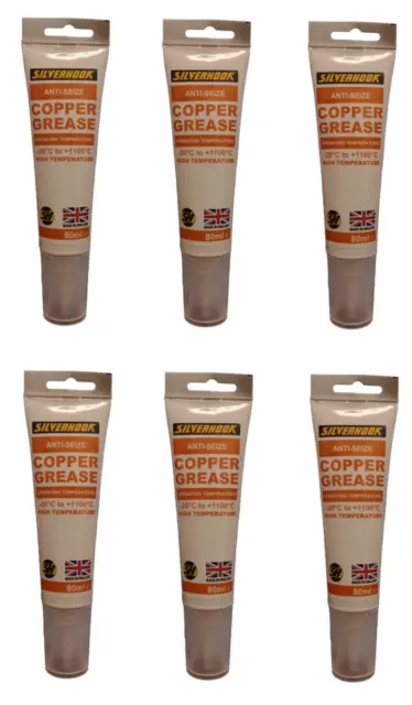 6 x Silverhook Copper Grease Slip 80ml High Temperature Anti Seize & Corrosion