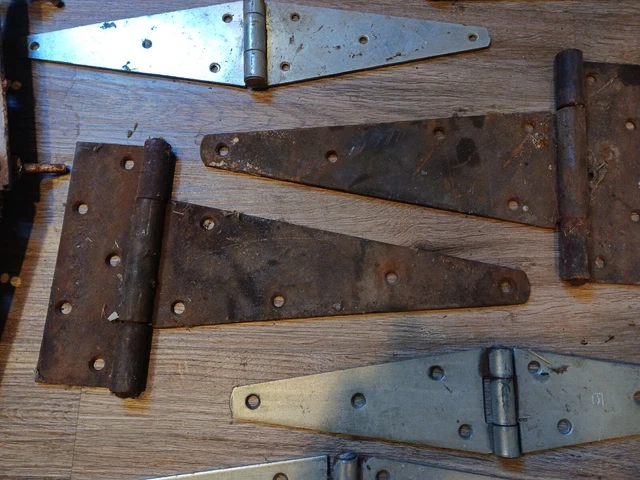 7 Antique Vintage Old Large  Rusty Barn Door Shed Strap Hinges  8 and 12 in 3