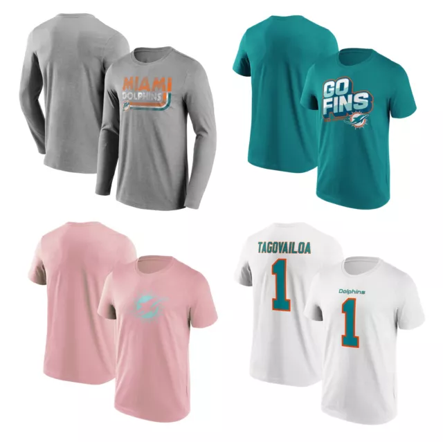 Miami Dolphins NFL T-Shirt Uomo Football Americano Fanatics Top - Nuovo