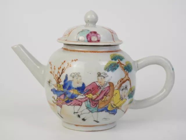 Antique Chinese Famille Rose Porcelain Figural Teapot & Cover Qianlong 18th C