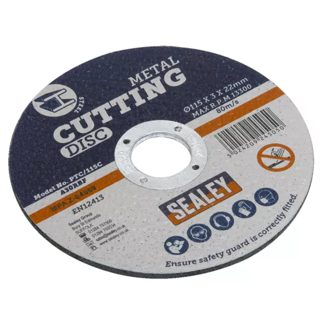 Sealey Flat Stainless Steel Cutting Disc 115mm x 3mm x 22mm