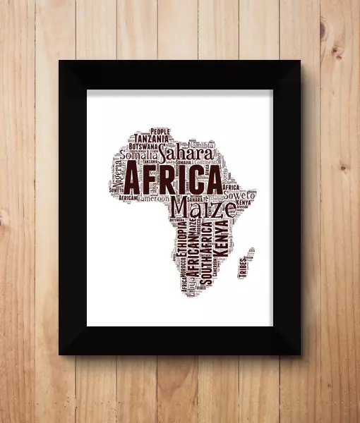 Personalised Africa Map Word Art Print - African Mothers Gift - Add Your Words