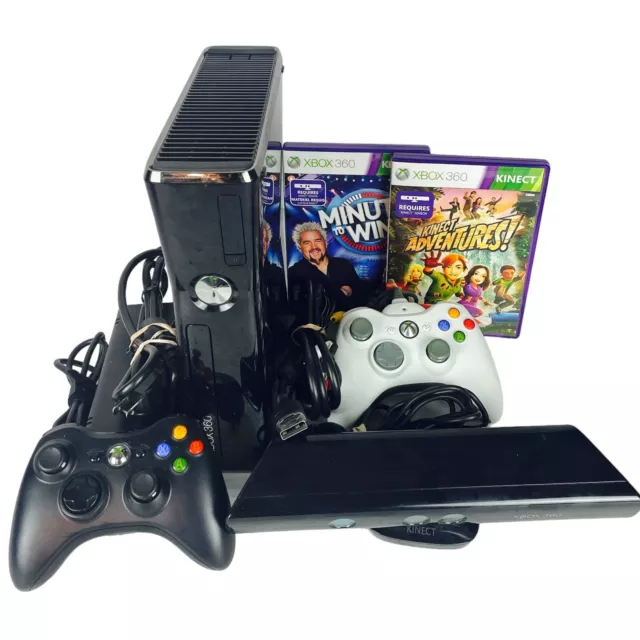 Microsoft Xbox 360 S 4GB Console Black 1439 OEM Cords 2 Controllers 2 Games