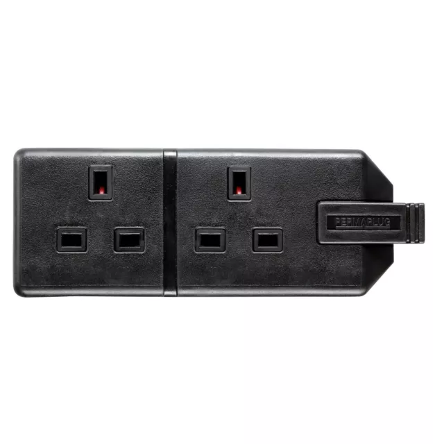 5x Masterplug Permaplug Heavy Duty Tough 13Amp Black 2 Gang/Way Trailing Socket