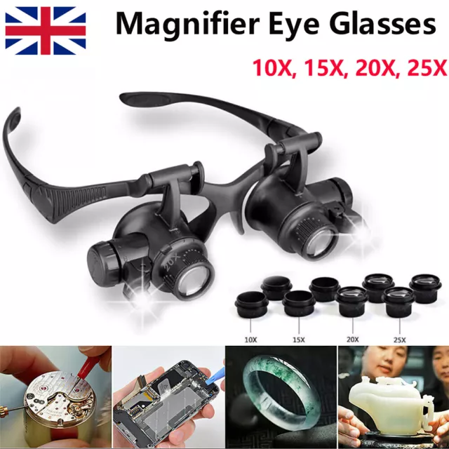 25X Magnifier Magnifying Eye Glass Loupe Jeweler Watch Repair Kit With LED Light