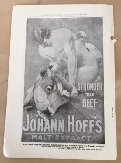 Johann Hoff's malt extract advertisement 1898 original vintage 1800s farmer art